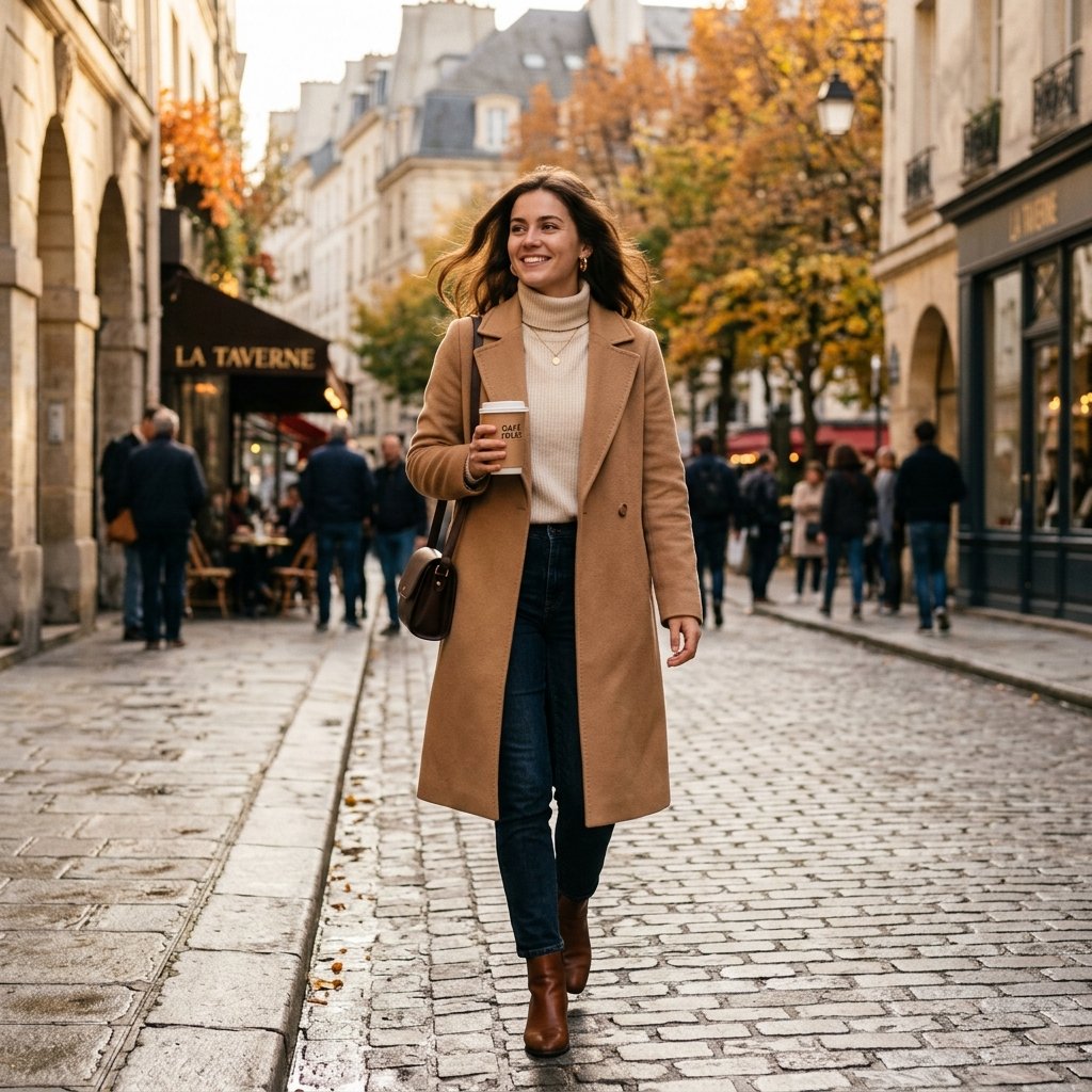 Fashion editorial - camel coat autumn street style