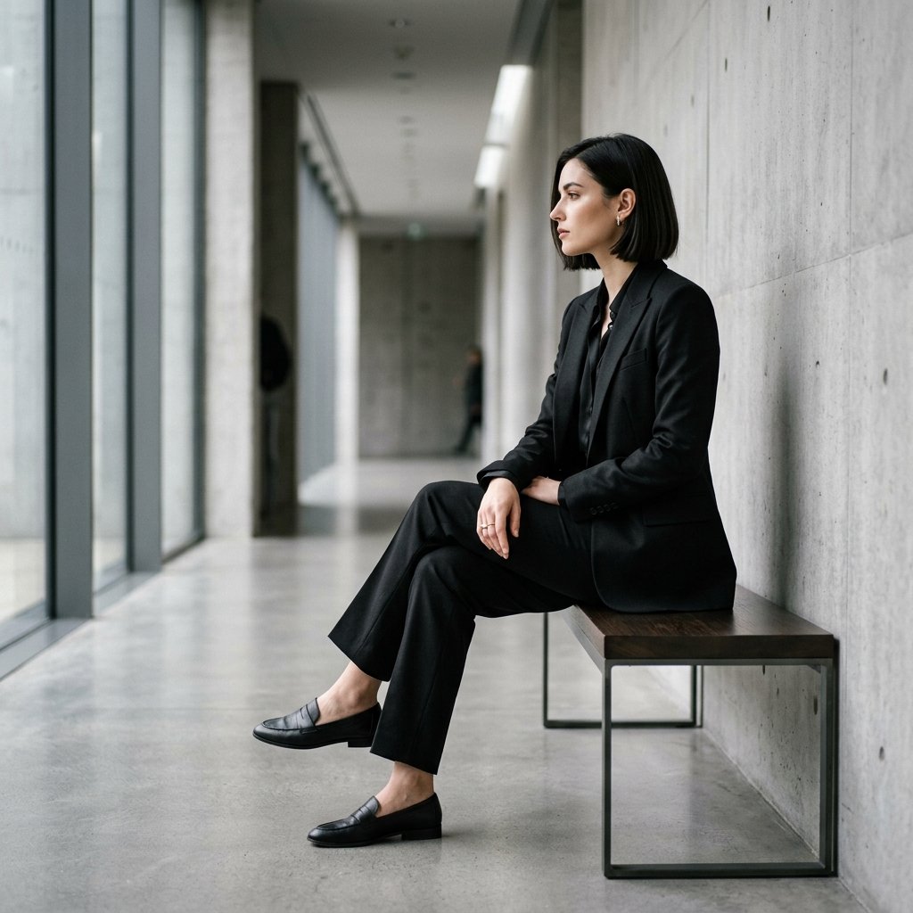 Tailored black suit editorial fashion