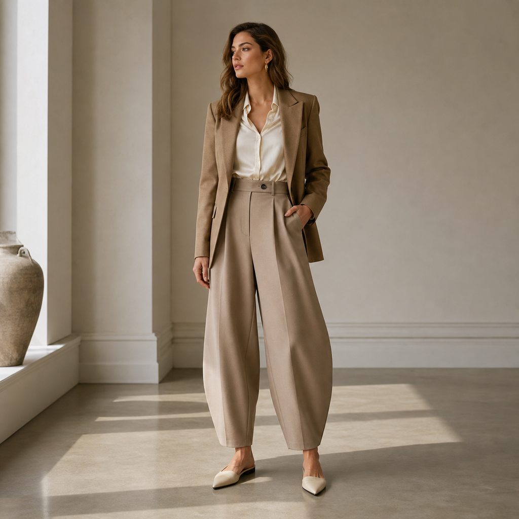 Barrel leg pants outfit styling guide